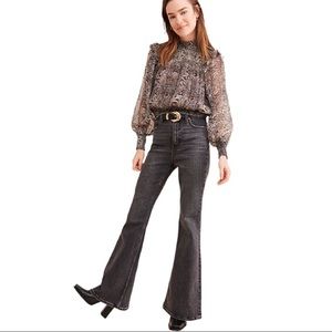 Free People Roma Smocked Short Blouse Snakeskin Print